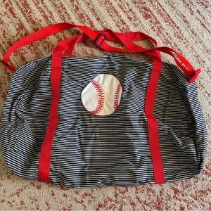 Striped Baseball Tote Bag with Red Straps